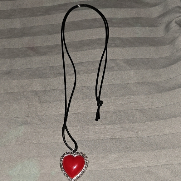 Heart Pendant Necklace with Red and Silver Accents & Black cord - Picture 2 of 7